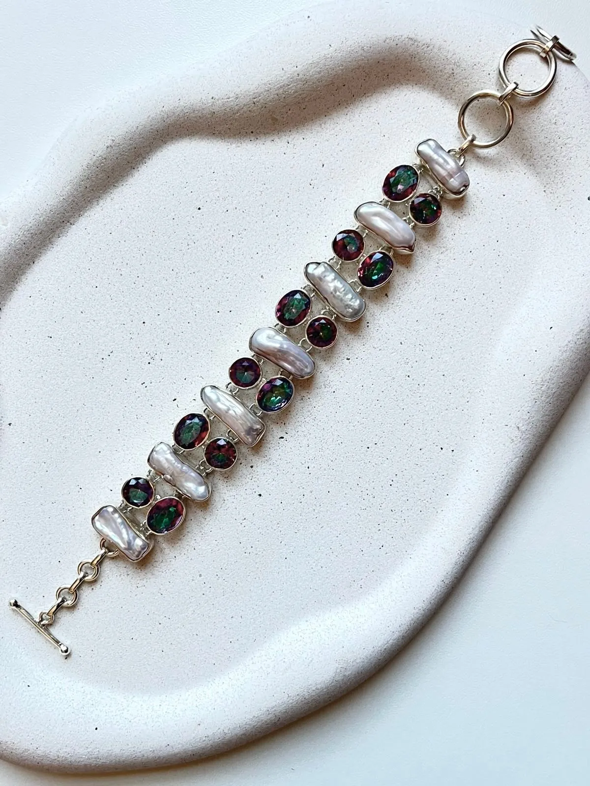 Pulseira pérola barroca e topázio místico  - 1