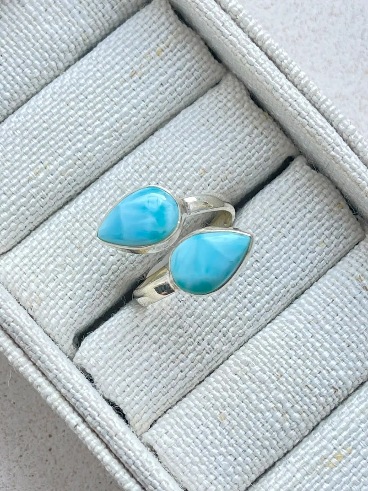 Anel 2 pedras larimar  - 1