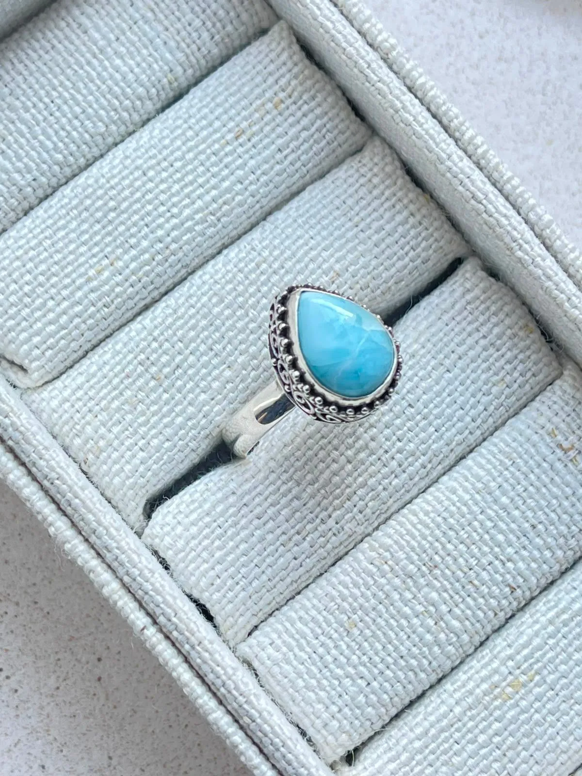 Anel larimar gota caixa trabalhada  - 1