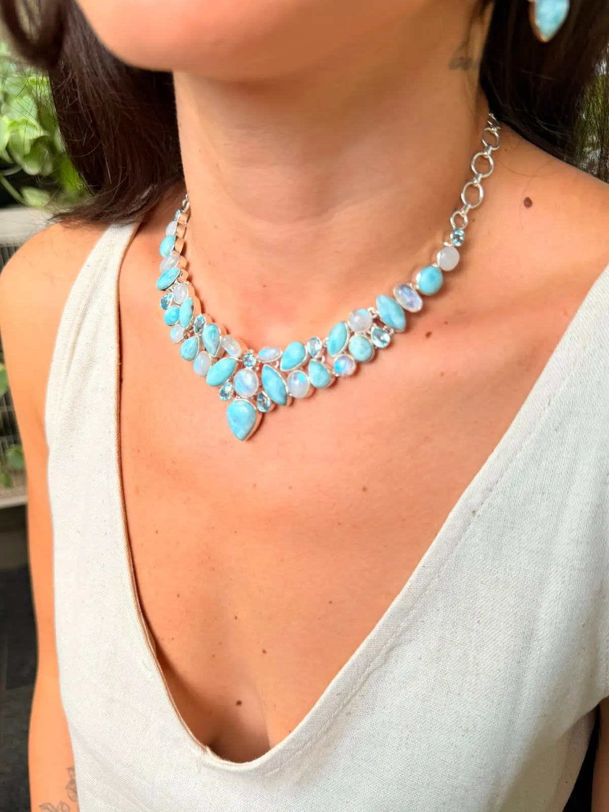 Colar alta joalheria larimar e topázio azul  - 1