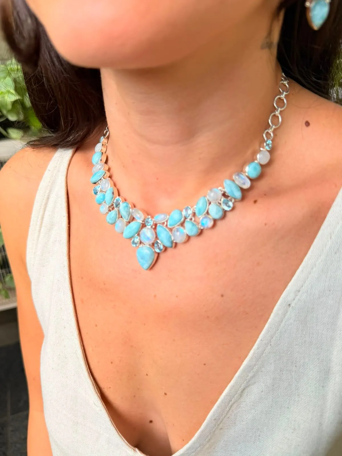 Colar alta joalheria larimar e topázio azul  - 2