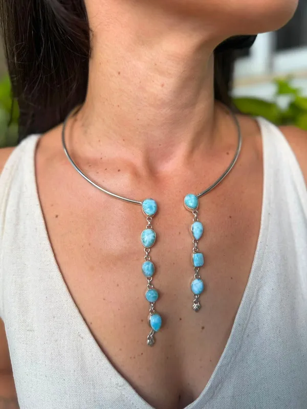Aro rígido com cascata larimar 