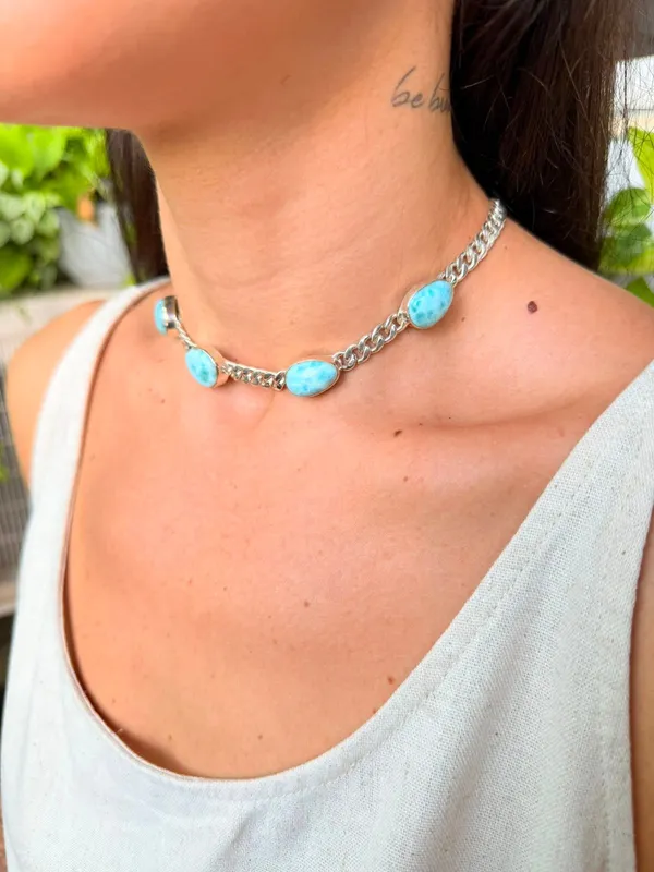 Colar corrente grume e larimar 
