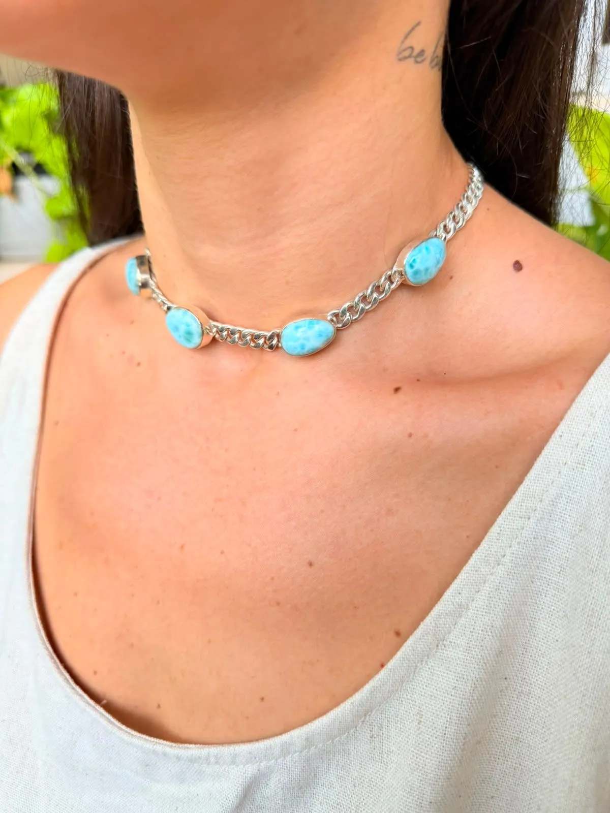 Colar corrente grume e larimar  - 2