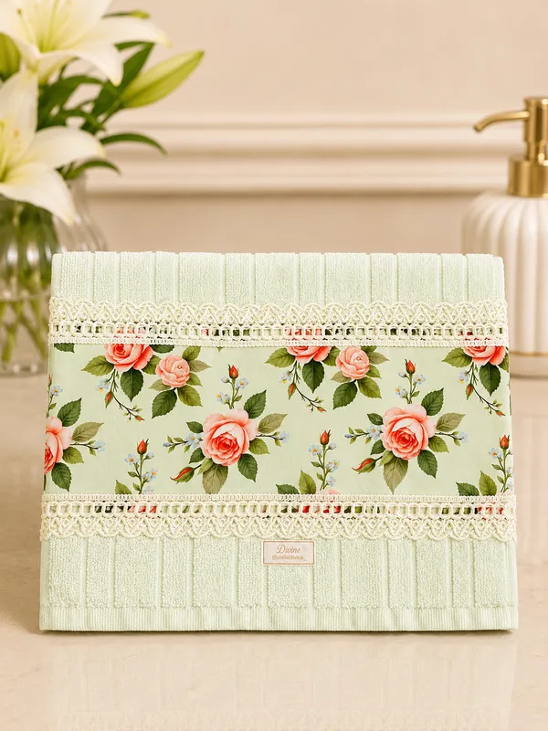 Toalha Lavabo Dohler verde floral 