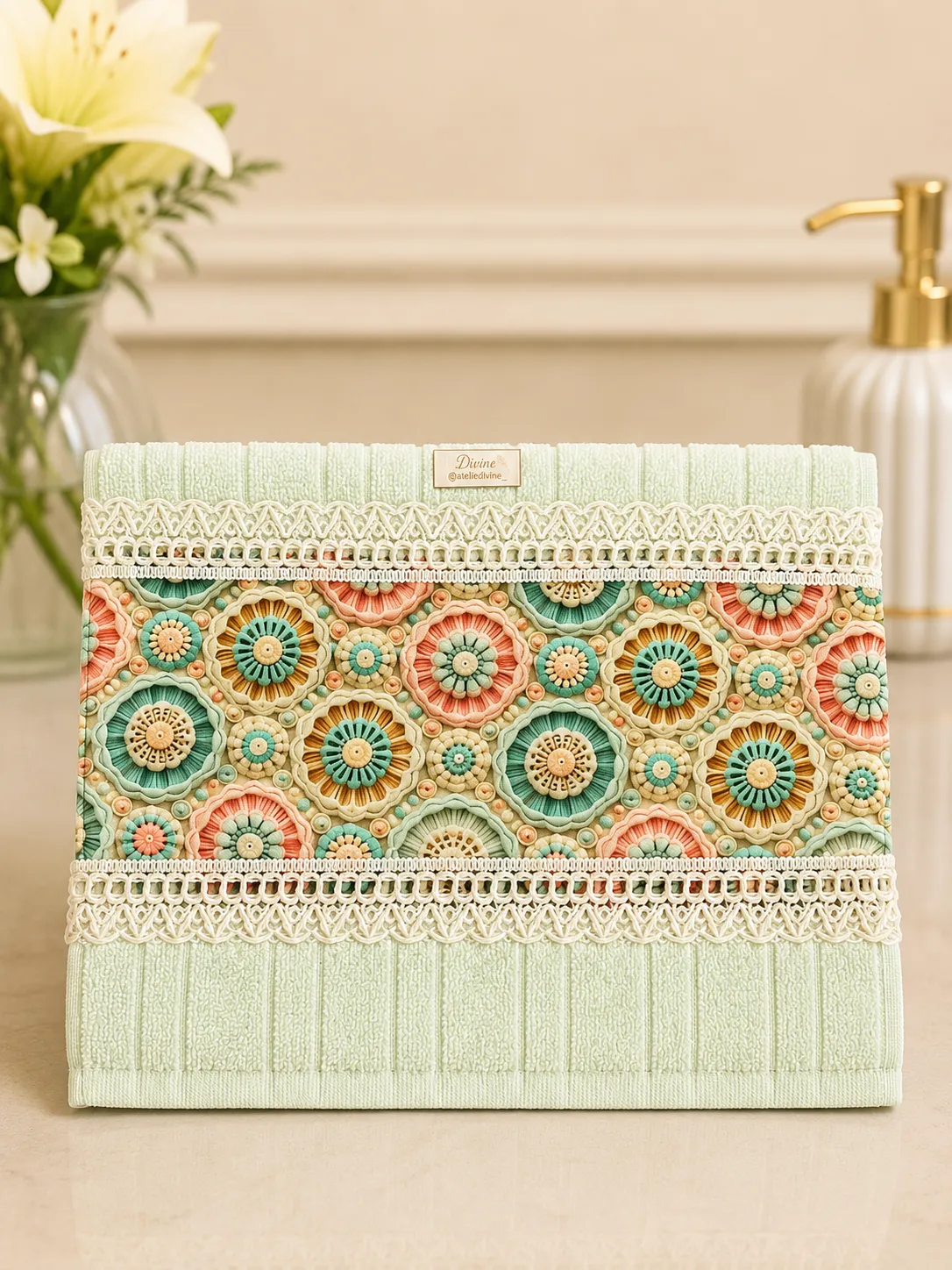 Toalha Lavabo Dohler verde floral  - 2