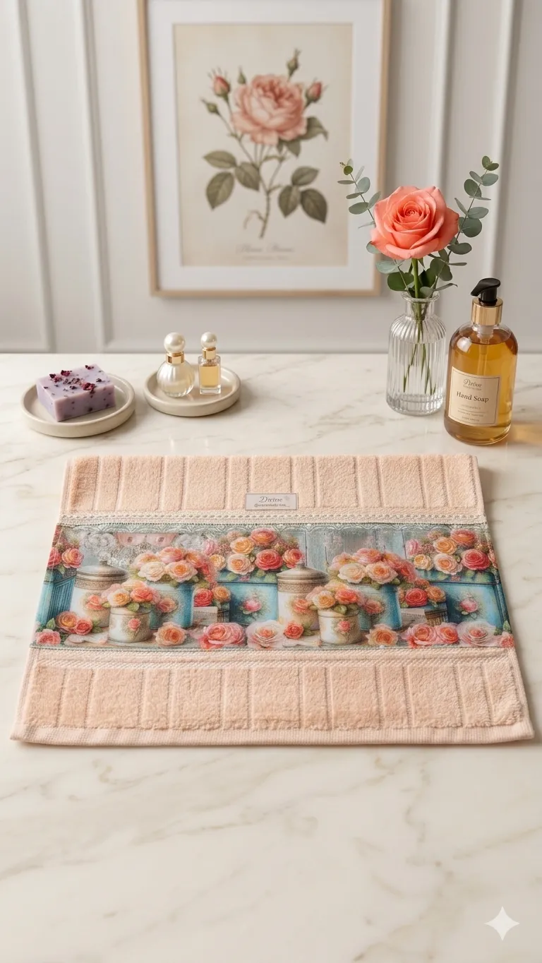 Toalha lavabo salmão floral - 2