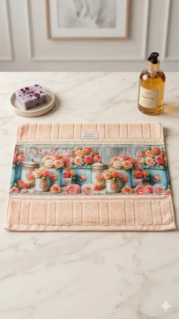 Toalha lavabo salmão floral Dohler