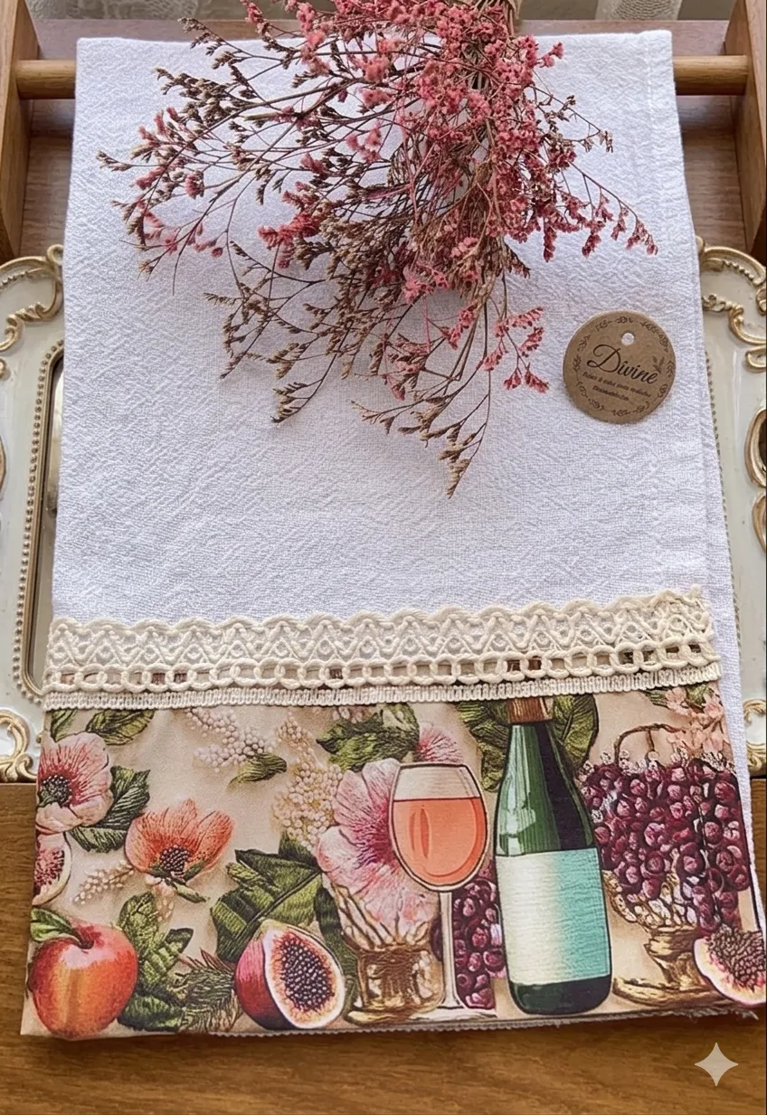 2 Pano de Prato flores e champanhe  - 2