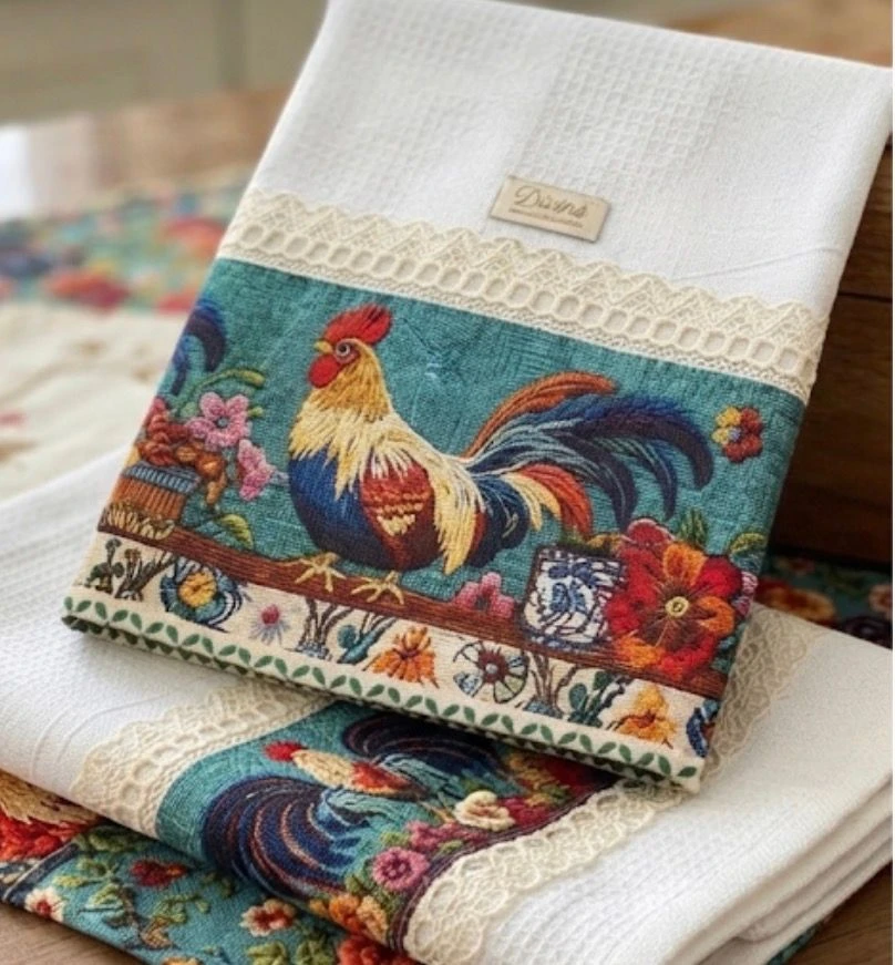 "Kit 2 Panos de Prato / Copa com Renda - Pé de Galinha Premium - Ateliê Divine". - 1