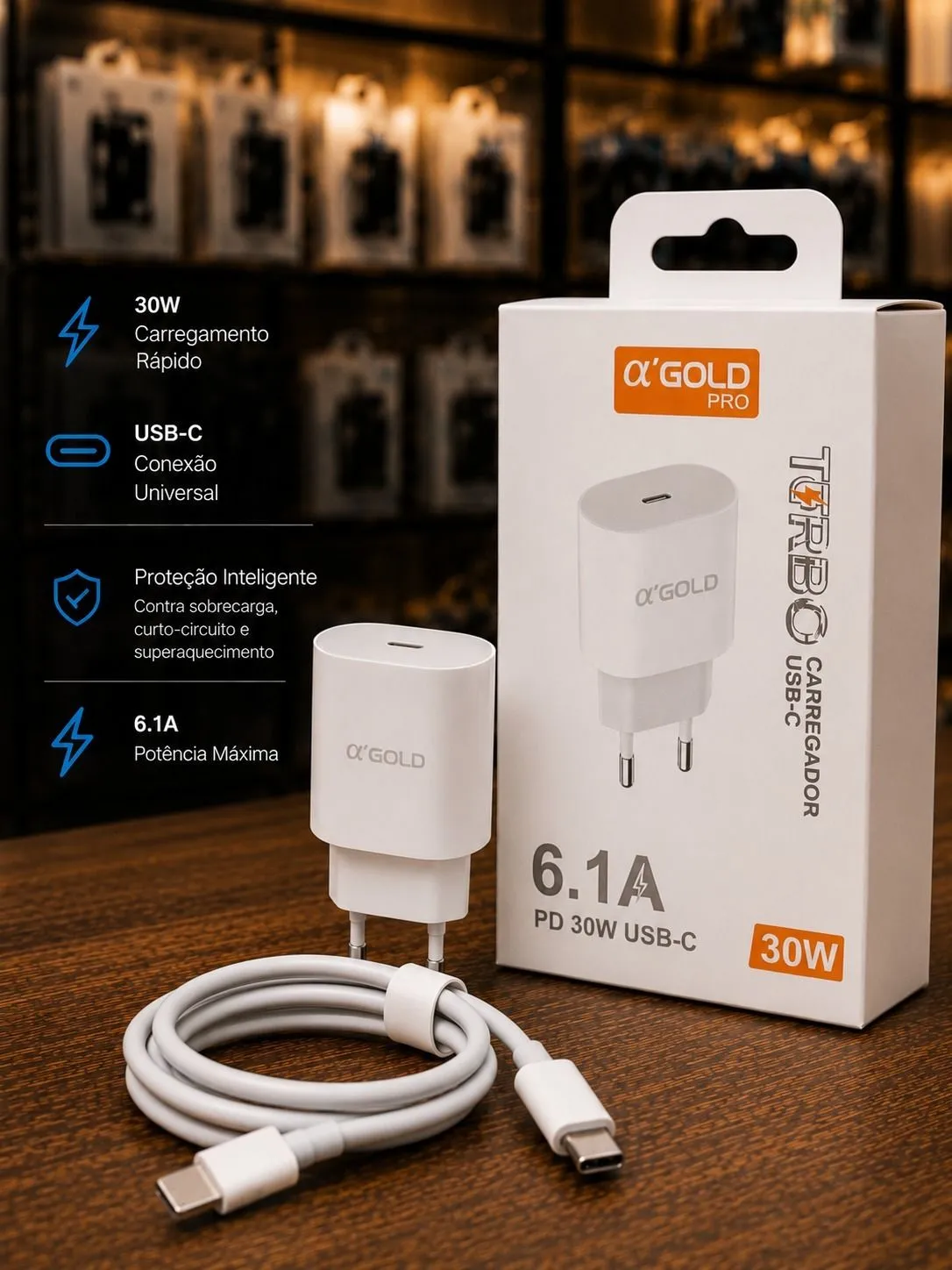 Carregador Turbo 30W A’Gold  Tipo-C para Tipo-C - 3