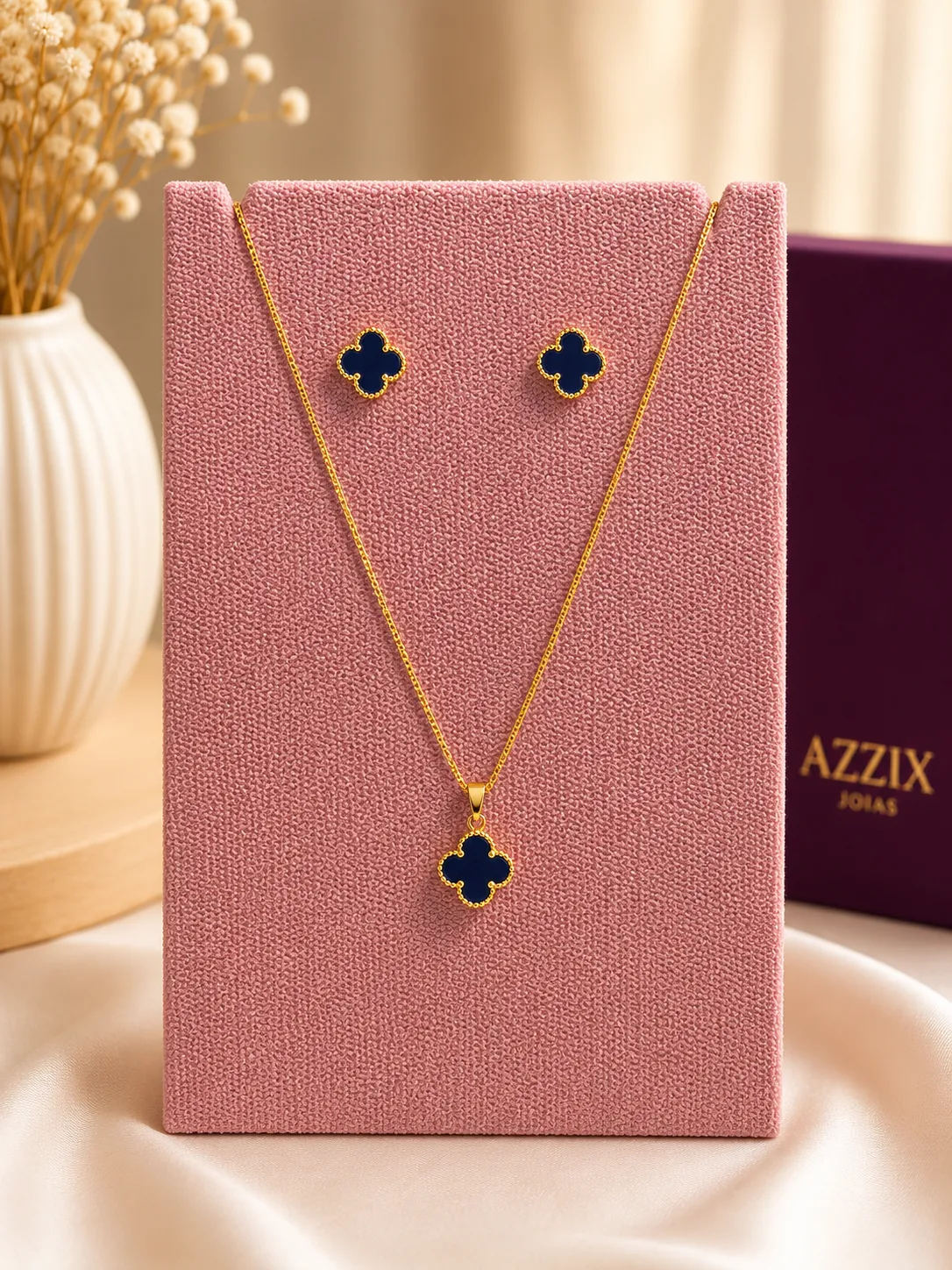 CONJUNTO TREVO AZUL - DOURADO - 1