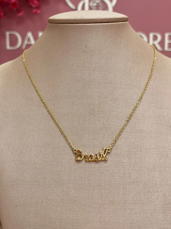 Colar Nome Brasil Dourado 