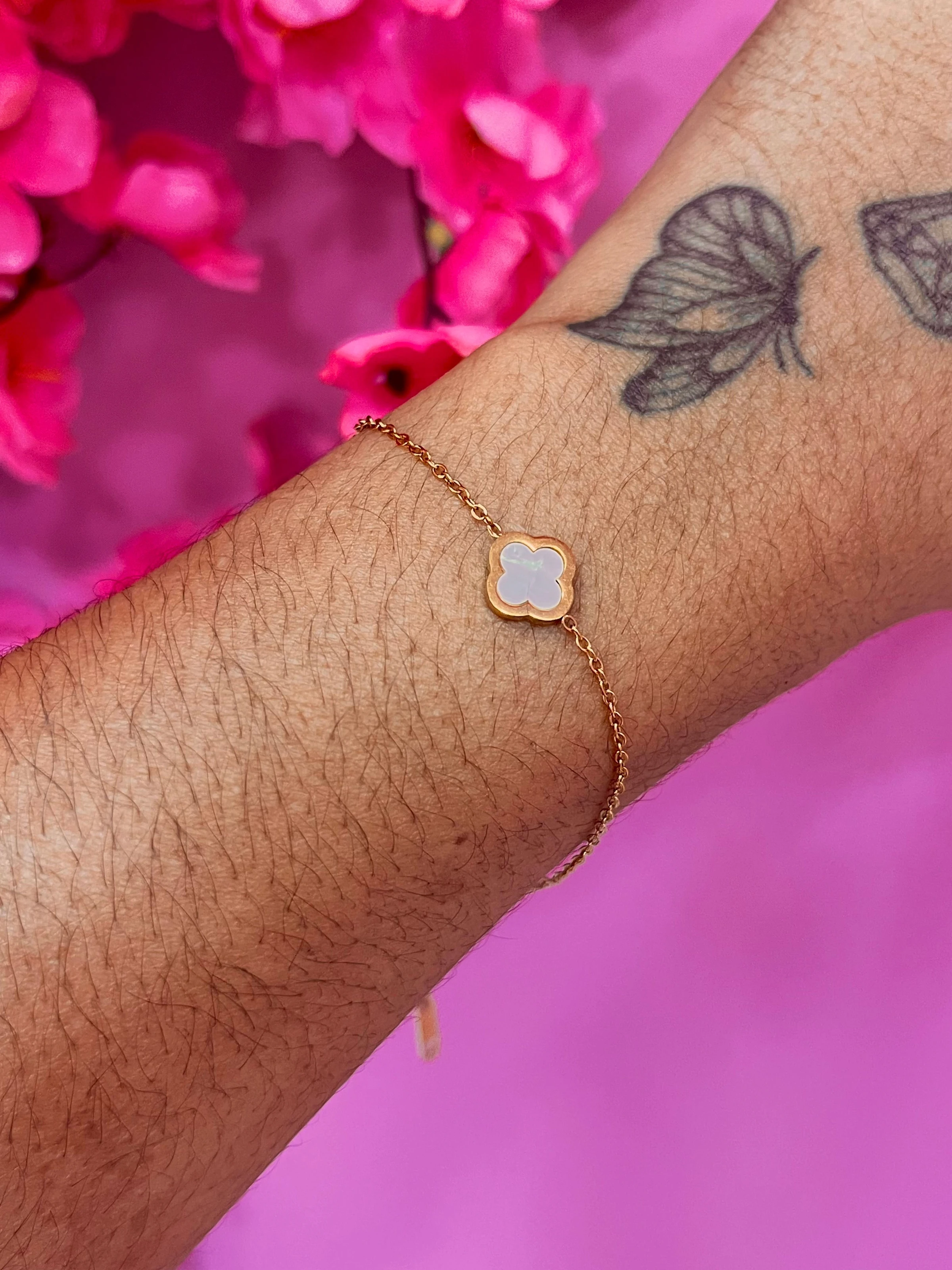 Pulseira trevo branco Aço - 1