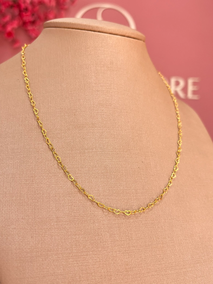 Colar choker Elos de coração dourado  - 2