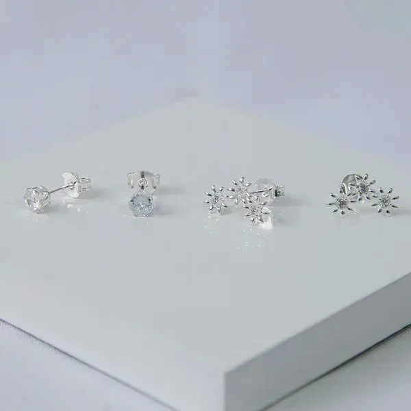 Dupla de brinco ponto de luz e ear cuff de flores - 1