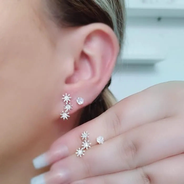 Dupla de brinco ponto de luz e ear cuff de flores - 2