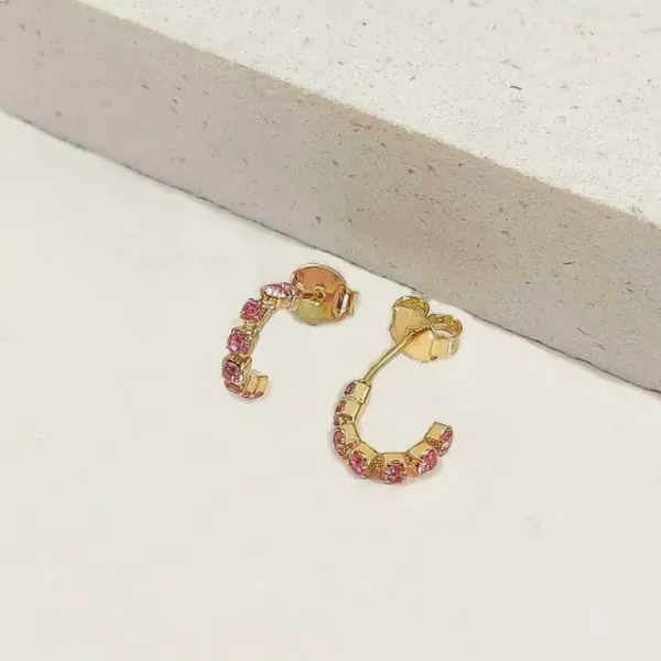 Brinco meia argola rosa PP