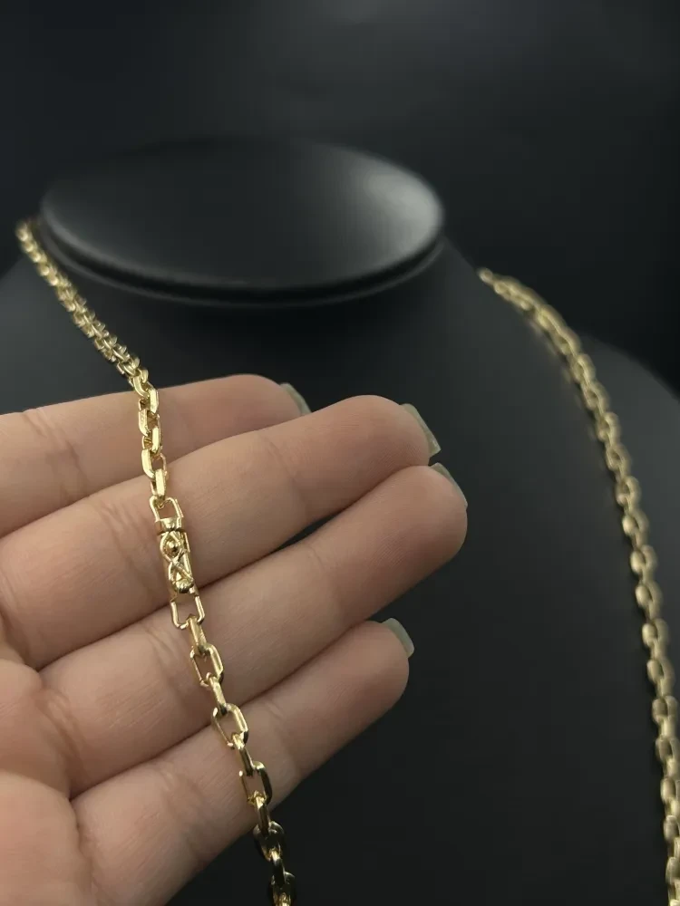 Corrente Cadeado Quinado - 3MM Banhado a ouro 18k - 1