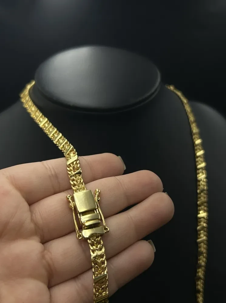 Corrente Esteira Detalhada - 6MM Banhado a ouro 18k - 1