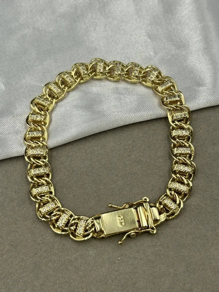 Pulseira Dubai Cravejada - 8MM Banhado a ouro 18k - 1