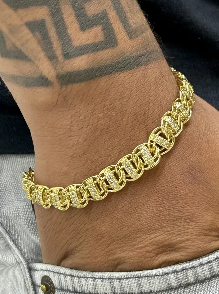 Pulseira Dubai Cravejada - 8MM Banhado a ouro 18k - 2