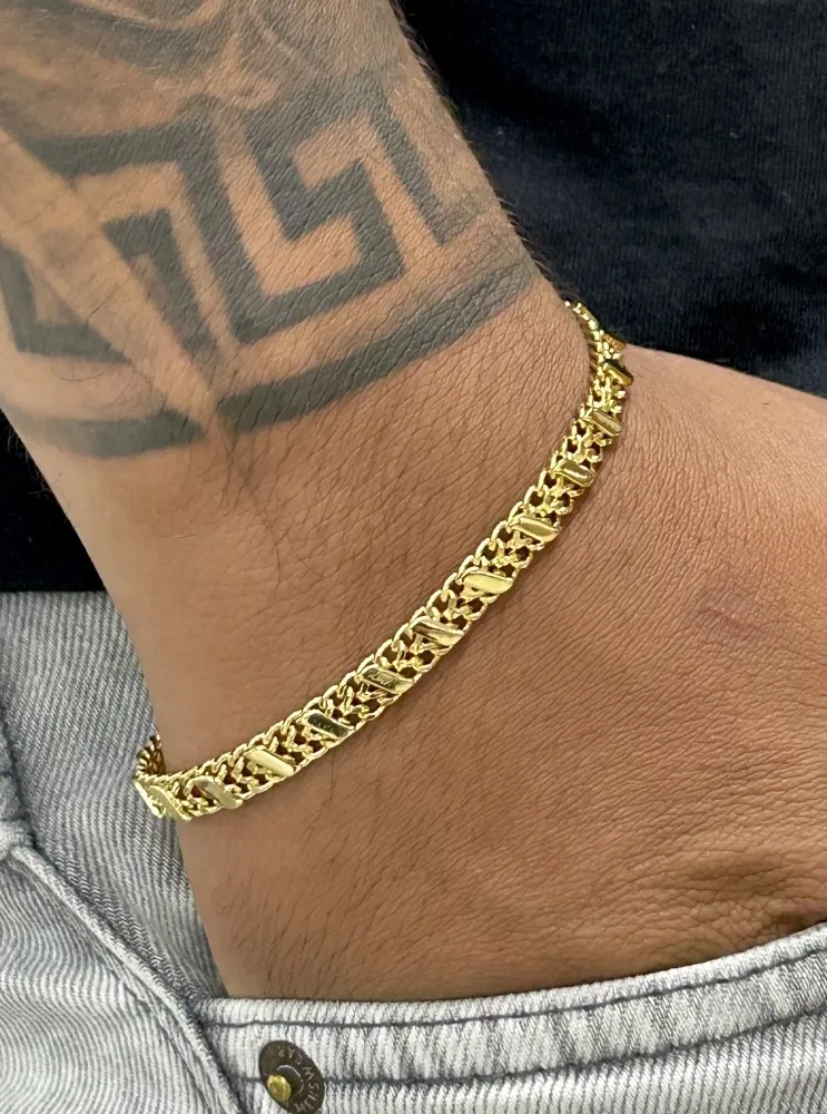 Pulseira Esteira Detalhada - 6MM Banhado a ouro 18k - 2