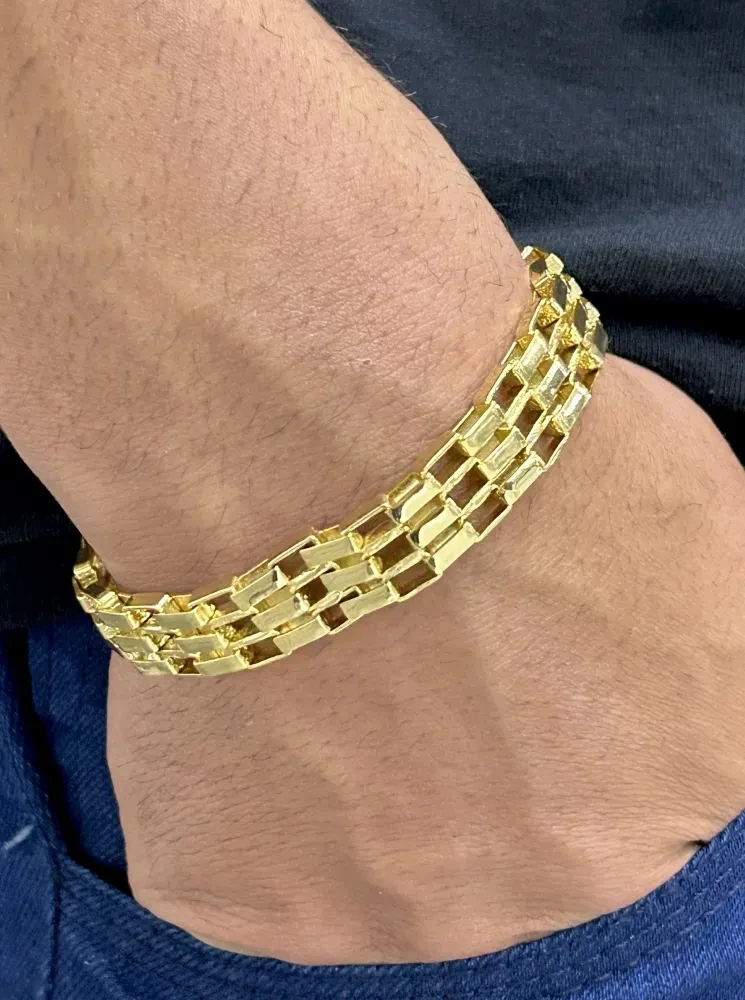 Pulseira Tijolinho Triplo - 20MM Banhado a ouro 18k - 2