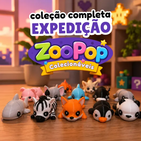 Mini Animais Articulados - ZooPop - Coleção Expedição - Kit com 12 unidades - Lembrancinha - Brinquedos Colecionáveis