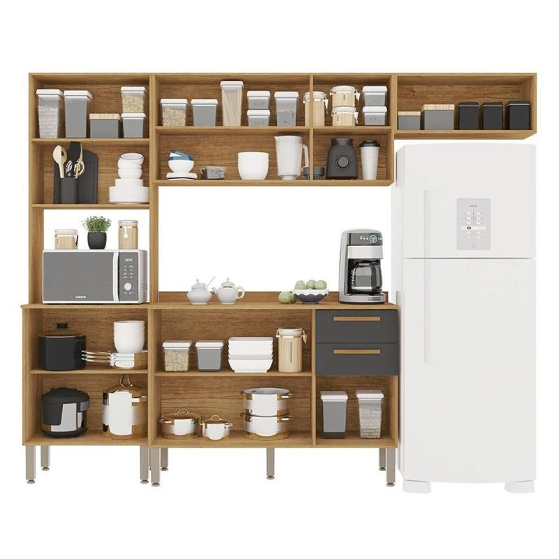 Cozinha Modulada  Valência 9 Portas 2 Gavetas Puxadores De MDF 10 Pés Reguláveis - 2