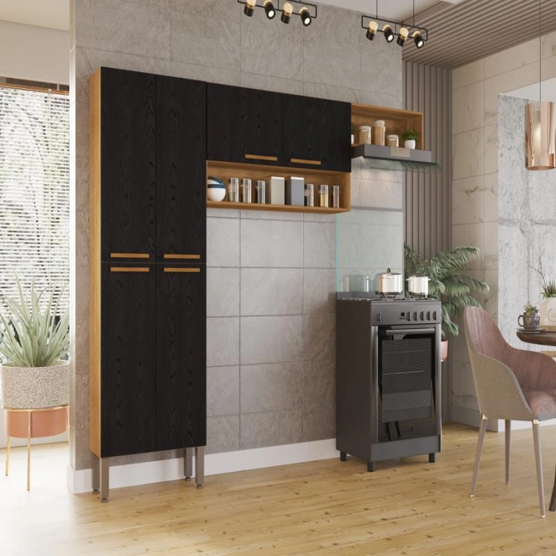 Cozinha Compacta Madri 3 Peças 6 Portas 7 Divisões Puxadores Mdf Pés Reguláveis - Alt.: 186cm Larg.: 229cm Comp.: 24cm. - 3