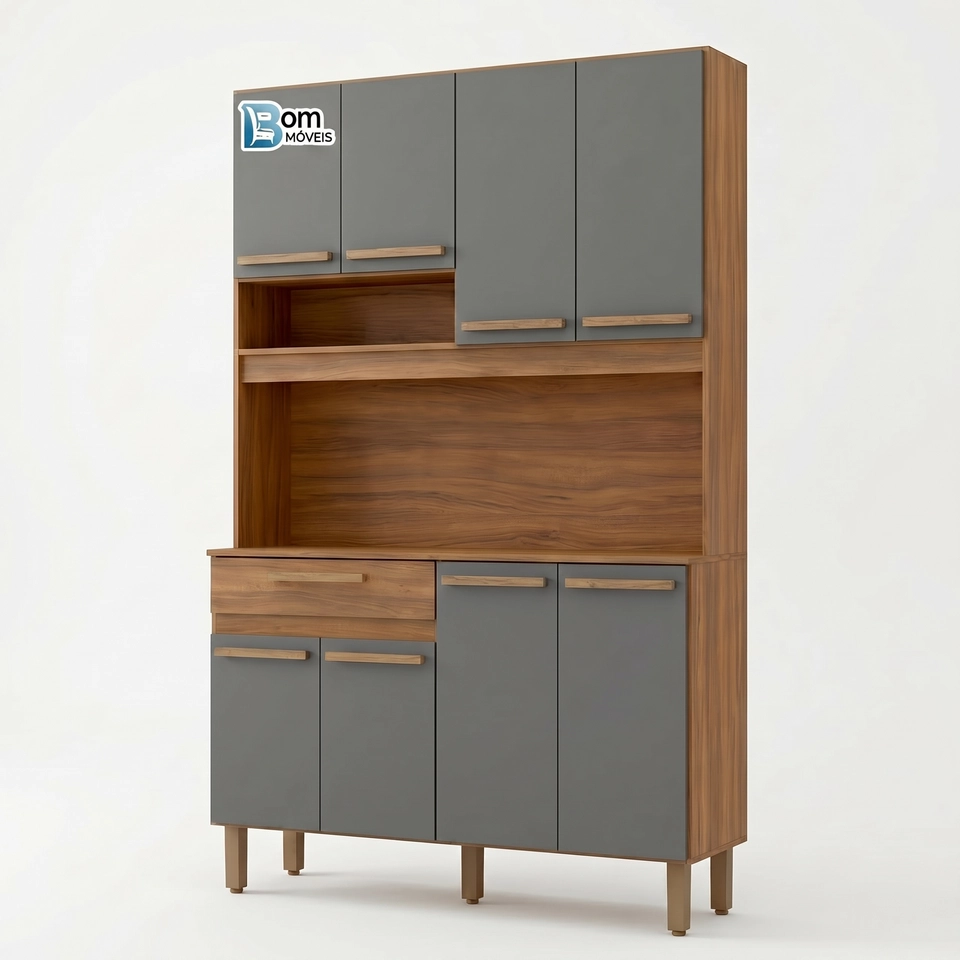 Cozinha Compacta Valparaiso 8 Portas 1 Gaveta Puxadores de Mdf 5 Pés Reguláveis - Alt.: 191cm - Larg.: 121cm - Prof.: 35