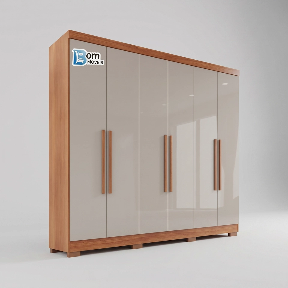 Guarda Roupa Sergipe 6 Portas 2 Gavetas Puxadores De Mdf - Alt.: 210cm - Larg.: 180cm - Prof.: 47cm.