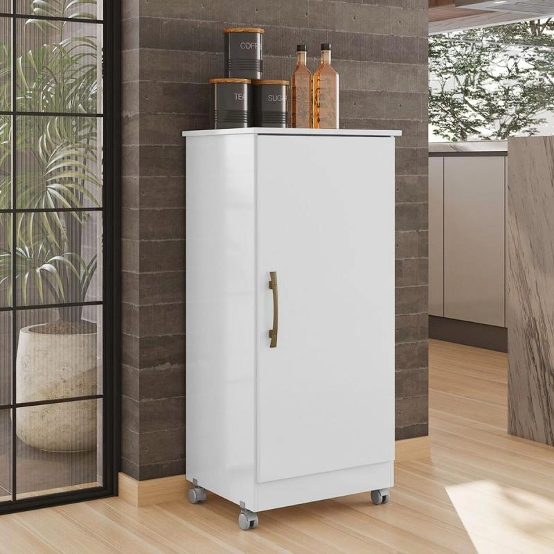 Armário Multiuso Lírio C/ 4 Rodízios 1 Porta 3 Prateleiras Reguláveis - Alt.: 102cm Larg.: 49cm Prof.: 41cm.