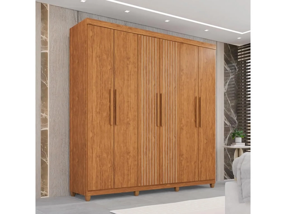 Guarda Roupa Portugal Mdf 6 Portas 2 frisadas 2 Gavetas Puxadores Mdf 8 Pés - Alt.: 216cm Larg.: 183cm Prof.: 45cm. - 2