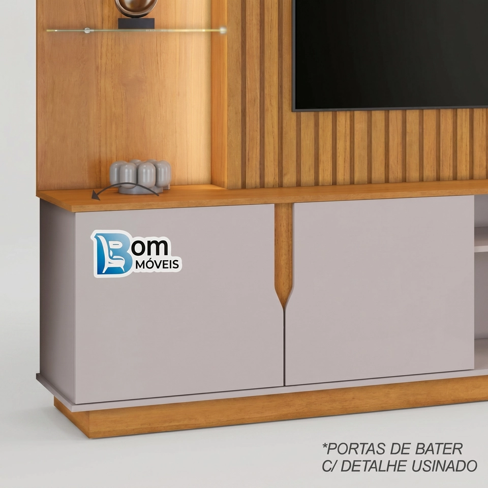 Homo Amparo C/ 2 Prateleiras De Vidro Painel Ripado C/ Led 2 Portas Cavadas - Al.:196cm - Larg.: 182cm - 40cm . - 4