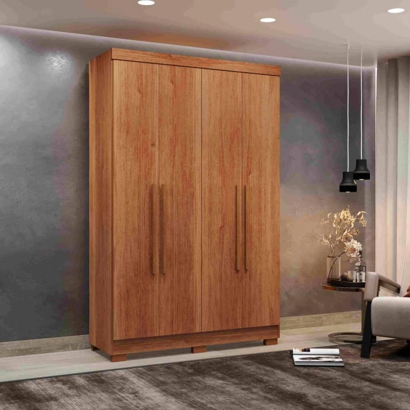 Guarda Roupa Recife 4 Portas 2 Gavetas Internas Puxadores Mdf 6 Pés - Alt.: 205cm Larg.: 121cm Prof.: 47cm. - 3