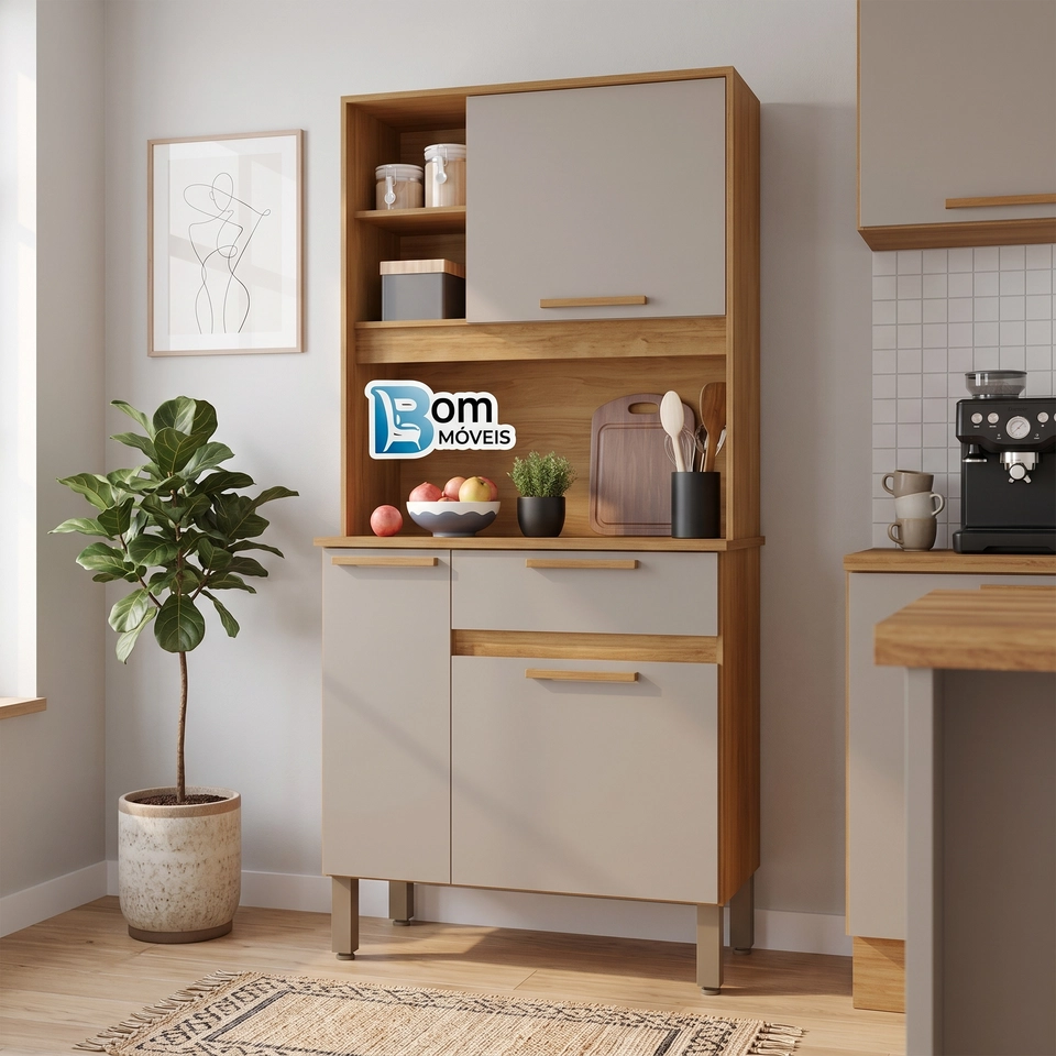 Cozinha Compacta Lia 3 Portas 1 Gaveta 2 Prateleiras 4 Pés Reguláveis - Alt.: 177cm Larg.: 83cm Prof.: 36cm. - 3