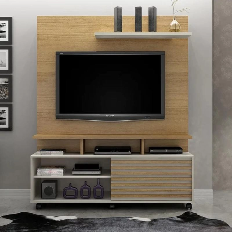 Home Star P/ Tv De Até Tv60 1 Porta De Correr Frisada 3 Prateleiras - Alt.: 185cm Larg.: 150cm Prof.: 38cm. - 4