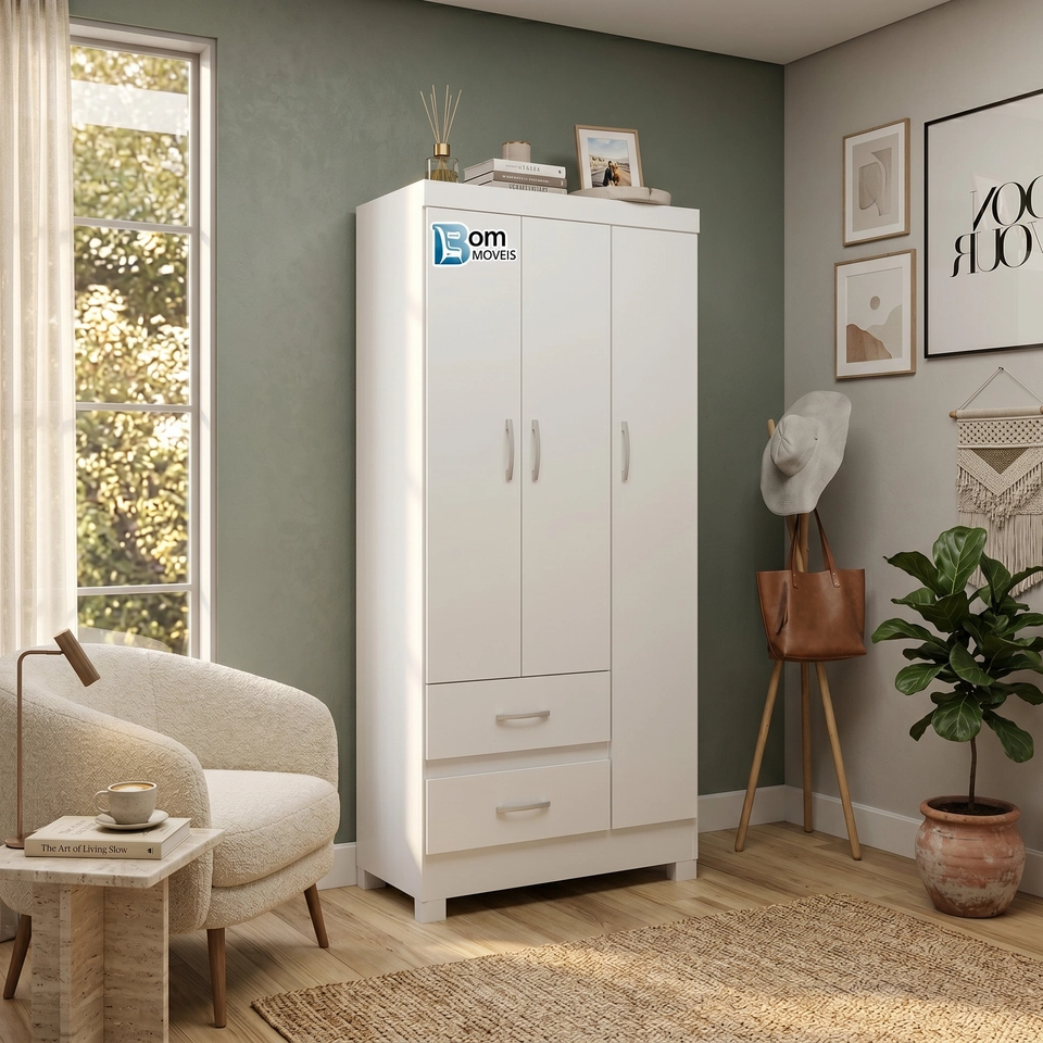 Guarda Roupa Izis 3 Portas E 2 Gavetas - Alt.: 175cm Larg.: 70cm; - Prof.: 38cm. - 7