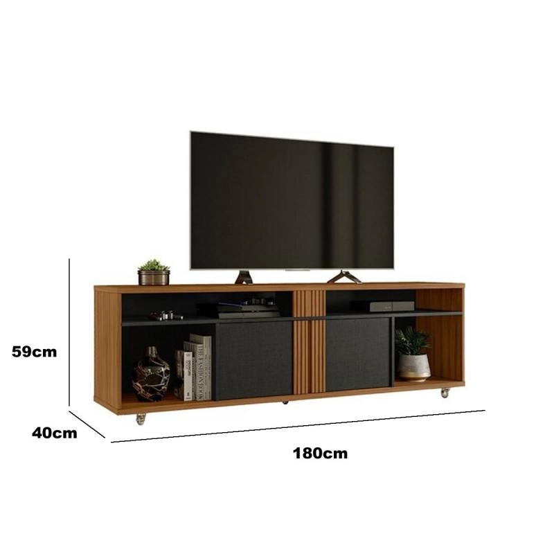 Rack Bancada Nt 1290 P/ Tv De Até 70 Polegadas 2 Portas Frisadas 6 Divisões 6 Rodízios De Silicone - Alt.: 59cm Larg.: 180cm Prof.: 38cm. - 3