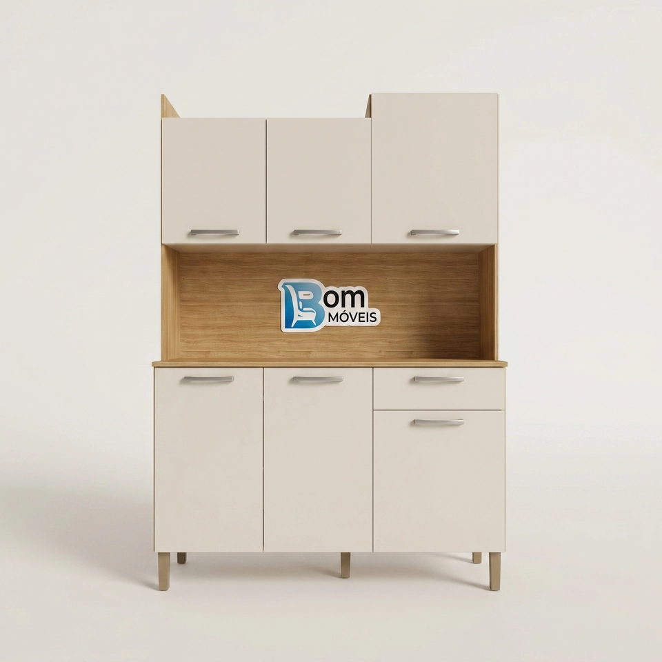 Cozinha Compacta Gênova 6 Portas 1 Gaveta 5 Pés - Alt.: 175cm Larg.: 121cm Prof.: 36cm. - 1