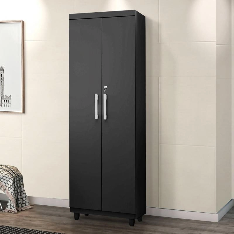 Multiuso Isabela 2 Portas C/ Chave 5 Prateleiras 4 Pés PVC Puxadores Metálicos - Alt.: 188cm Larg.: 55cm Prof.: 35cm.
