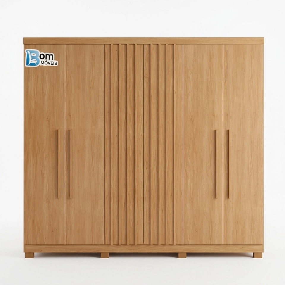 Guarda Roupa Milão 6 Portas 2 Ripadas 3 Gavetas Puxadores Mdf 8 Pés Pvc - Alt.: 215cm Larg.: 200cm Prof.: 47cm - 4