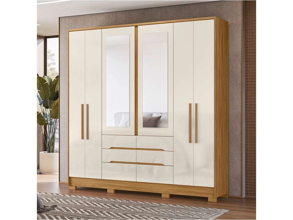 Guarda Roupa San Francisco C/ 2 Espelhos 6 Portas 4 Gavetas 7 Prateleiras Puxadores Mdf - Alt.: 222cm Larg.: 216cm Prof.: 47cm. - 3