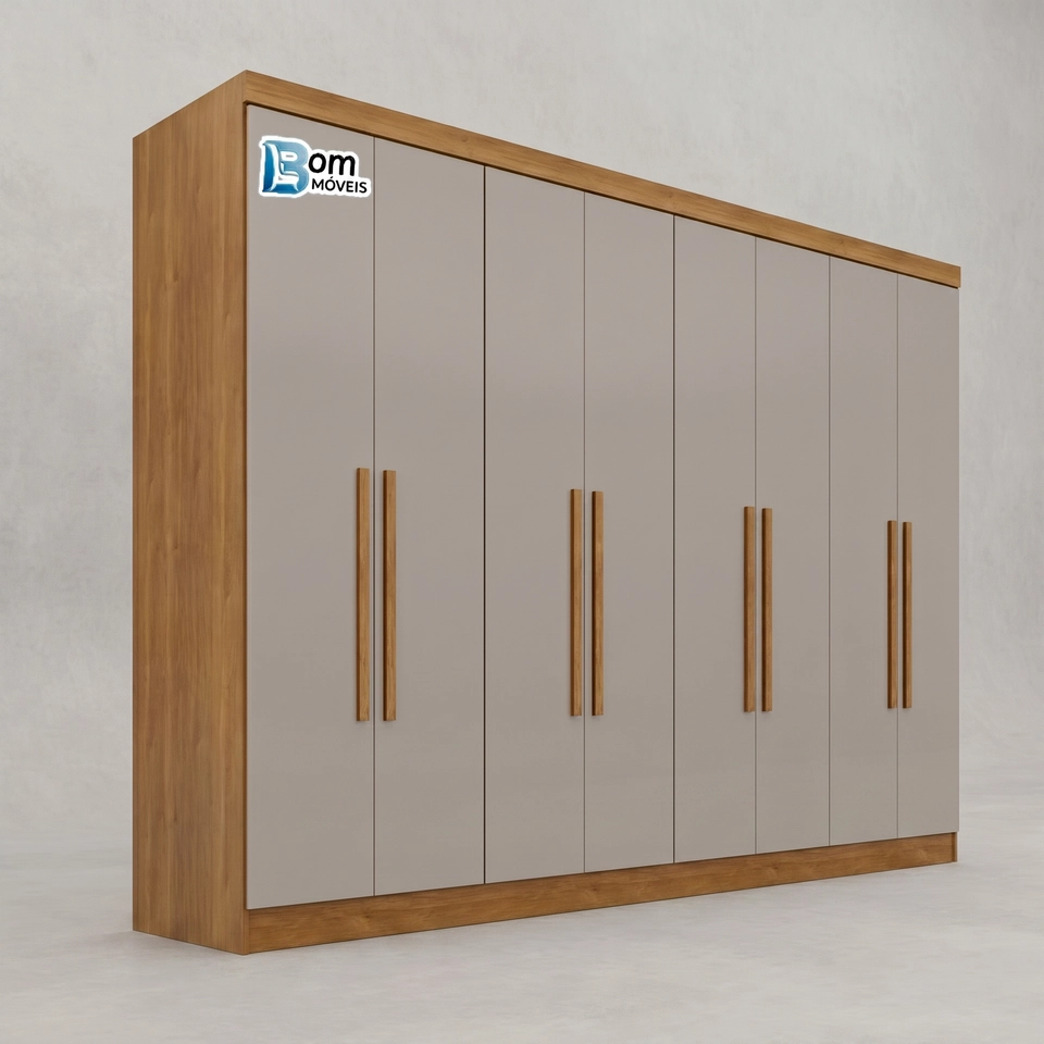 Guarda Roupa Recife 8 Portas 4 Gavetas 8 Prateleiras 10 Pés - Alt.: 205cm - Larg.: 241 - Prof.: 47cm 