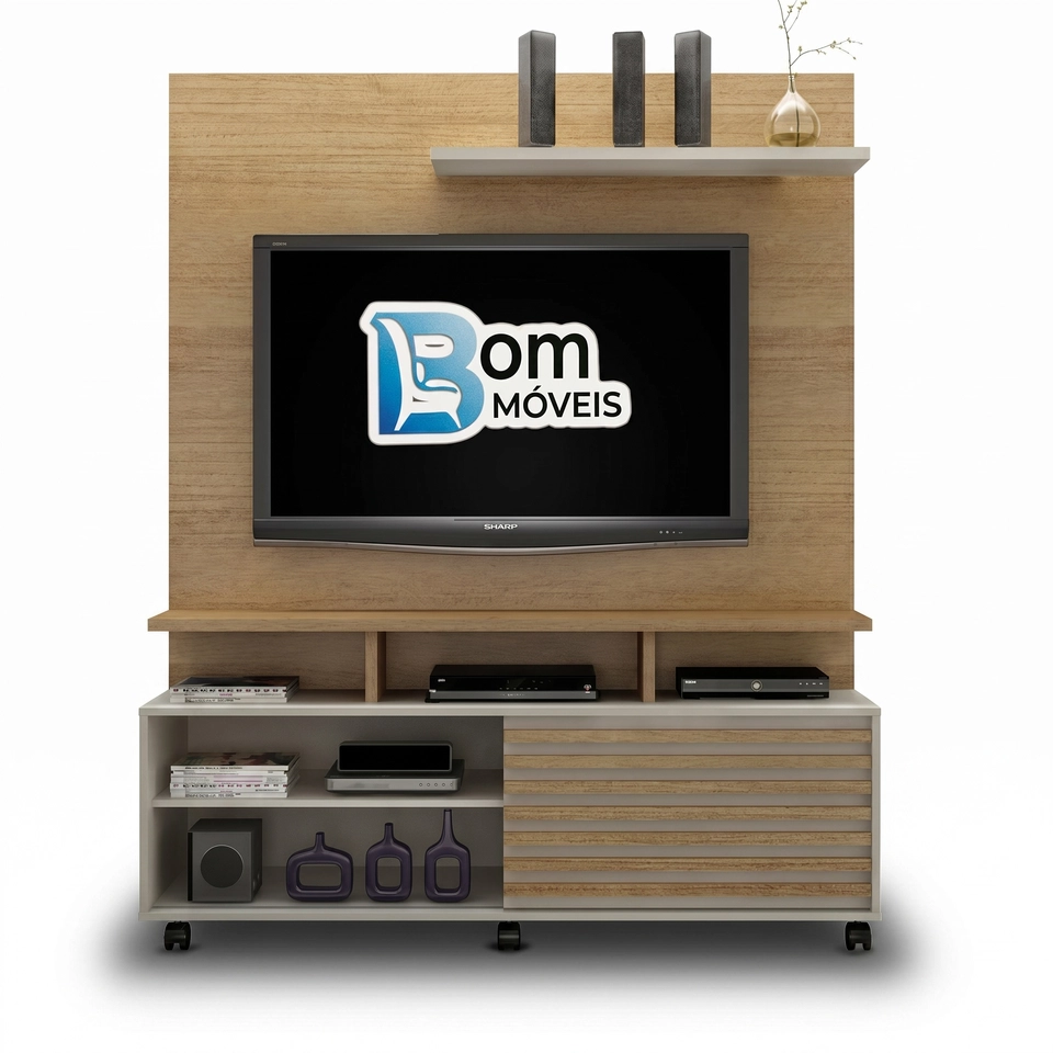 Home Star P/ Tv De Até Tv60 1 Porta De Correr Frisada 3 Prateleiras - Alt.: 185cm Larg.: 150cm Prof.: 38cm. - 3
