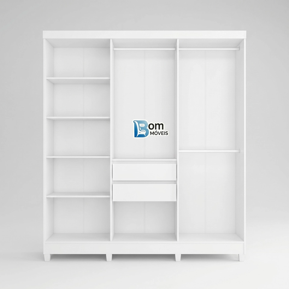 Guarda Roupa Sergipe 6 Portas 2 Gavetas Puxadores De Mdf - Alt.: 210cm - Larg.: 180cm - Prof.: 47cm. - 8