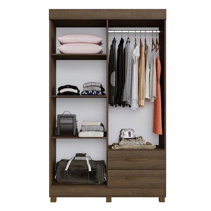 Guarda Roupa Solteiro Copacabana C/ Espelho 4 Portas E 2 Gavetas 3 Prateleiras Puxador de MDF - Alt.: 210cm Larg.: 114cm Prof.: 43cm. - 4