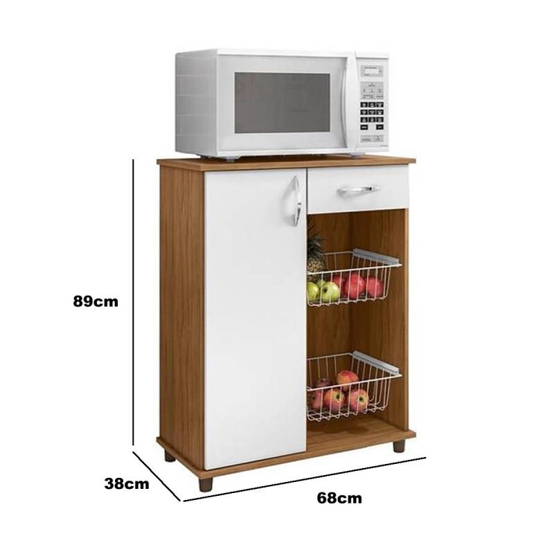 Fruteira Belize C/ Espaço Para Micro-ondas 1 Porta 1 Prateleira 1 Gaveta 2 Cestas 4 Pés - Alt.: 89cm Larg.: 68cm Prof.: 38cm. - 3